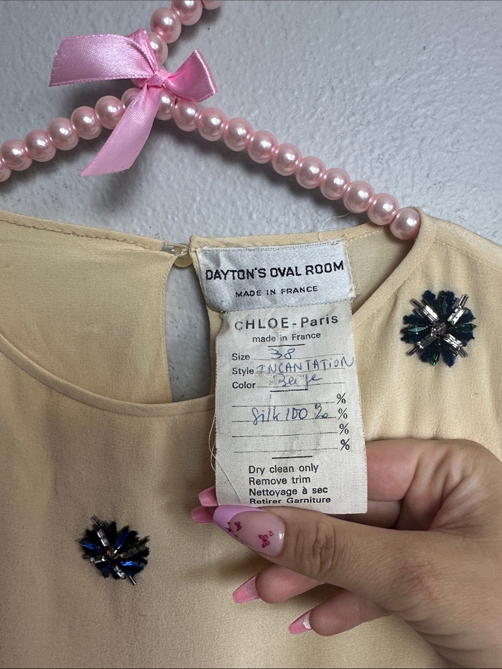 Vintage silk Chloe Cream Long-Sleeve Embellished blouse - Picture 3 of 15